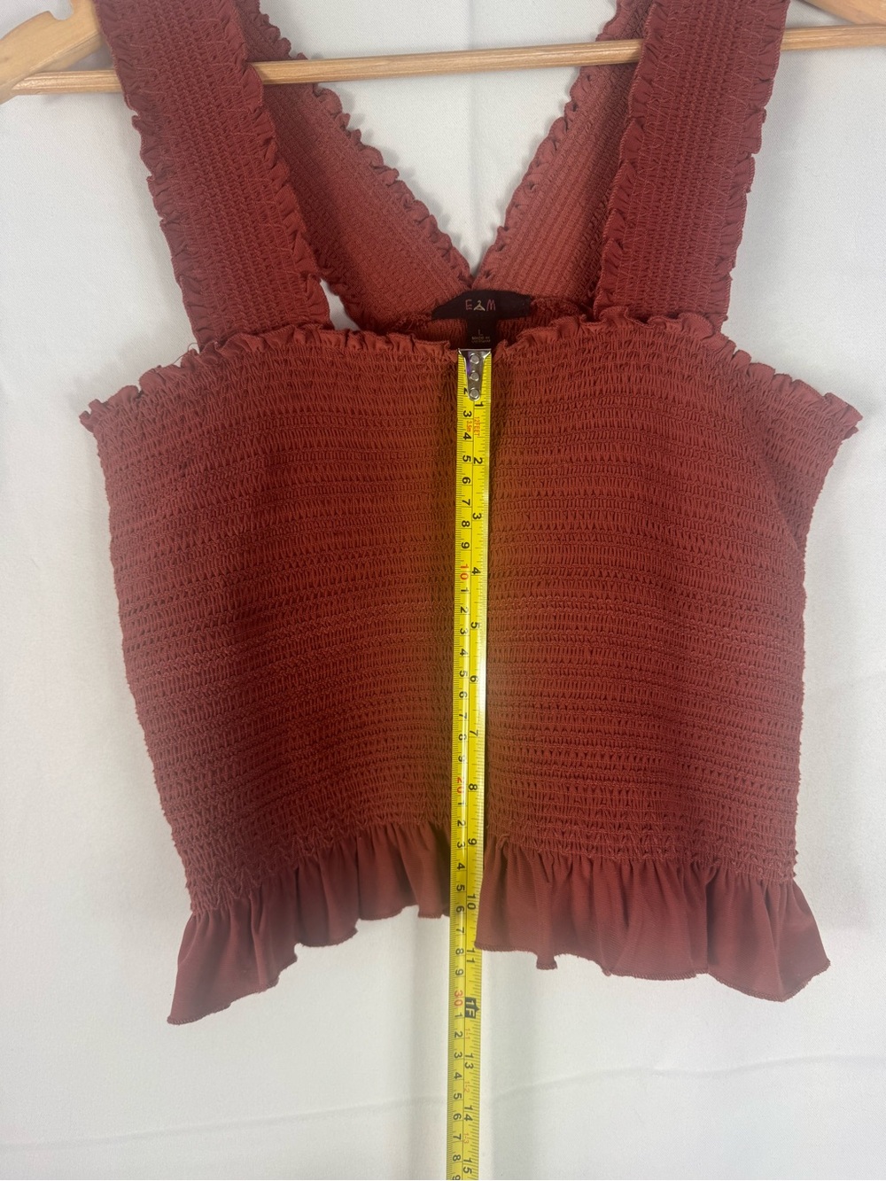 Women’s Smocked Ruffle Crop Tank Top - Rust - Picture 3 of 5